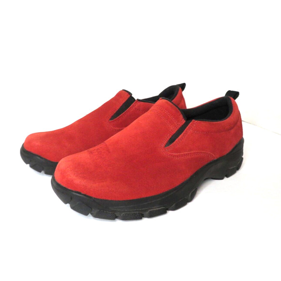 Lands End Men’s Shoes Red Suede Leather Casual Moc Elastic Slip Ons Size 9.5 - Picture 2 of 10